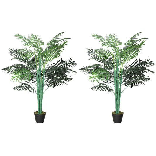 5FT Artificial Palm Tree Set of 2, Fake Tropical Tree with Lifelike Leaves, Faux Plant in Pot for Indoor Decoration, Gre