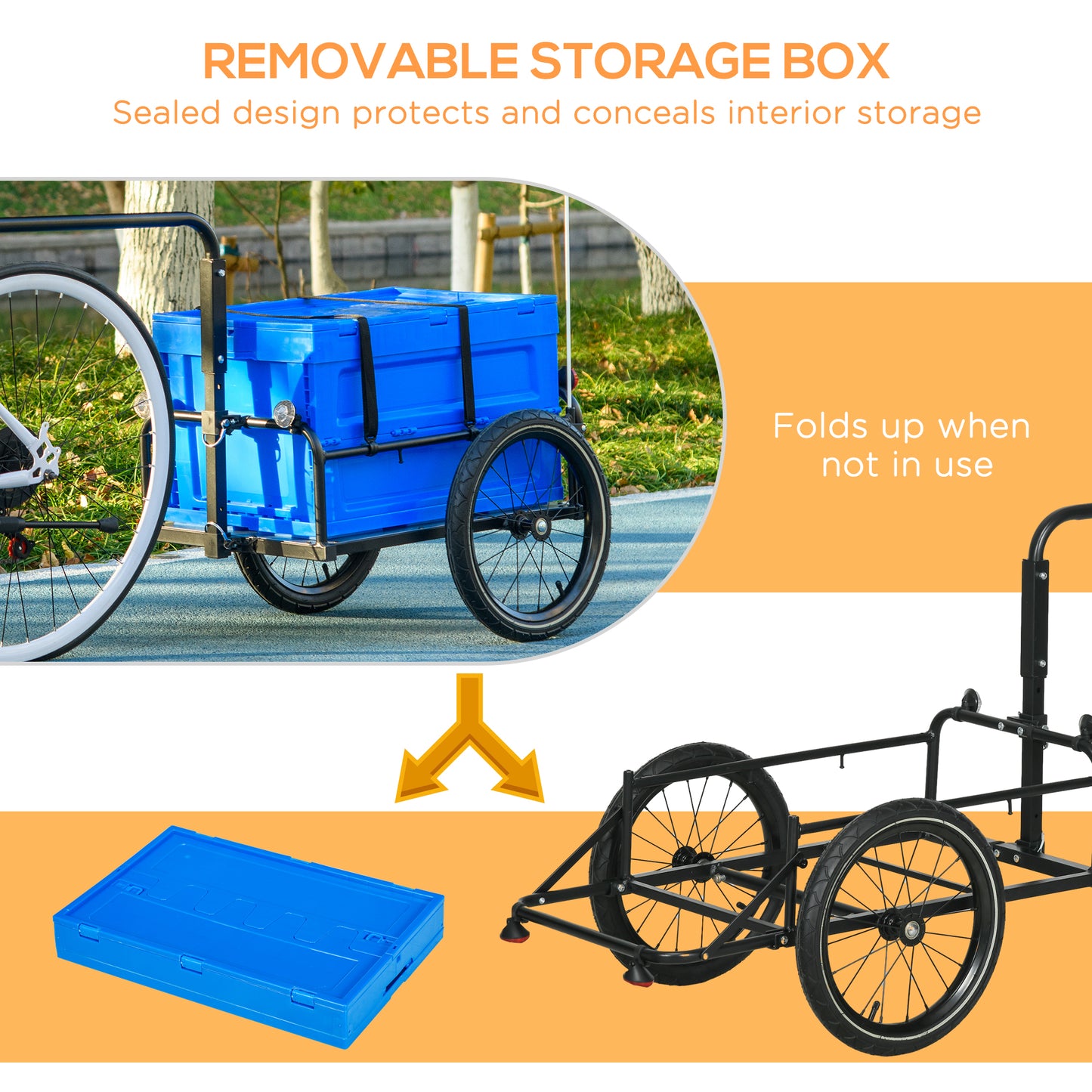 VarietyKart Steel Trailer for Bike, Bicycle Cargo Trailer with Foldable Storage Box and Safe Reflectors, Max Load 88LBS,