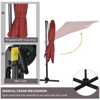 8' x 8' Square Patio Hanging Offset Umbrella with 360° Rotation, Aluminum Outdoor Cantilever Parasol with Crank & Tilt, 