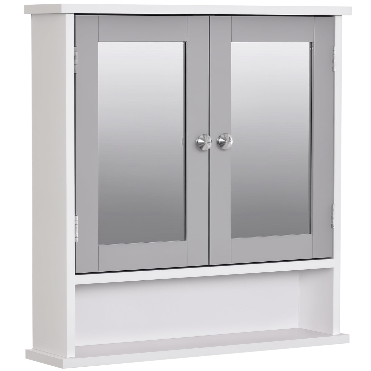 Medicine Cabinet, Wall-Mounted Bathroom Mirror Cabinet with Double Doors, Open Shelf, and Adjustable Shelf, Modern Bathr