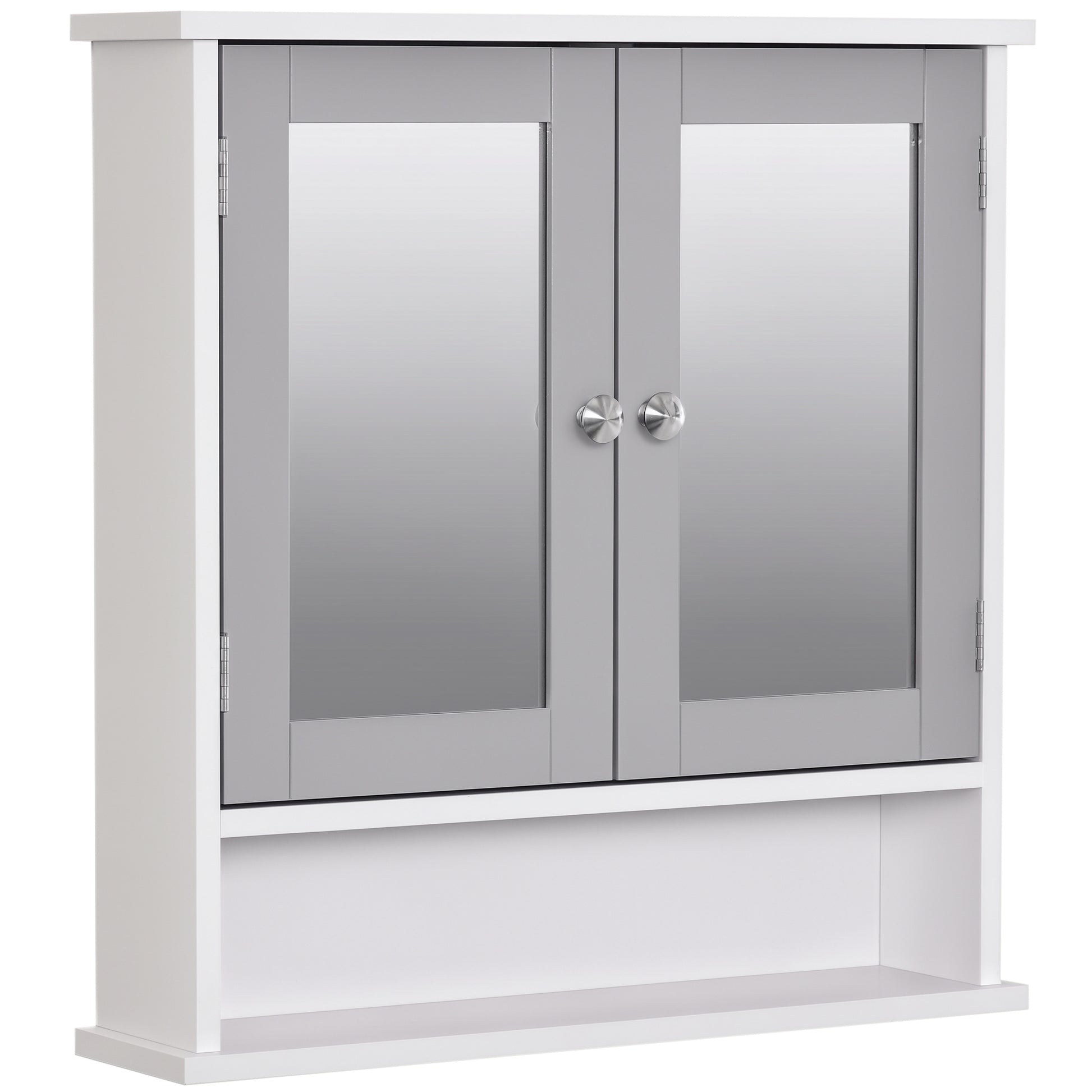 Medicine Cabinet, Wall-Mounted Bathroom Mirror Cabinet with Double Doors, Open Shelf, and Adjustable Shelf, Modern Bathr