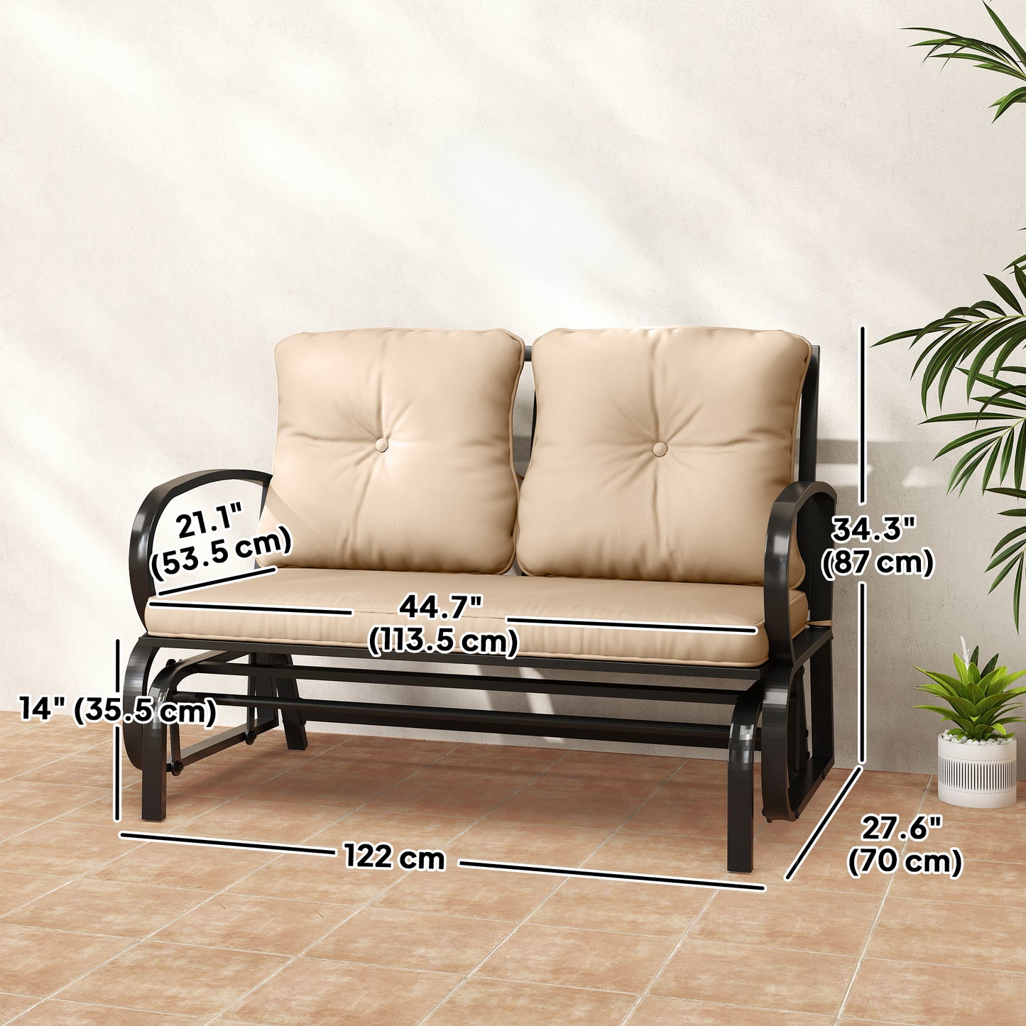 2-Person Outdoor Glider Chair, Patio Double Rocking Loveseat with Steel Frame and Cushions for Backyard, Garden and Porc