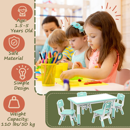 Qaba Kids Table and Chair Set with 4 Chairs, Adjustable Height, Easy to Clean, for 1.5 - 8 Years Old, Green