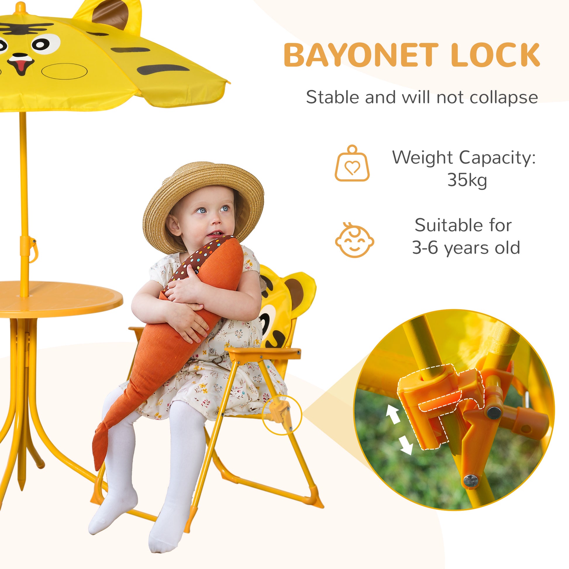 Kids Folding Picnic Table and Chair Set Pattern Outdoor Garden Patio Backyard with Removable & Height Adjustable Sun Umb