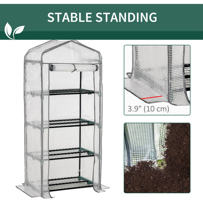 Portable Greenhouse Outdoor Hot House with 4 Tier Shelves, Steel Frame, PE Cover, 28" x 20" x 63" , White