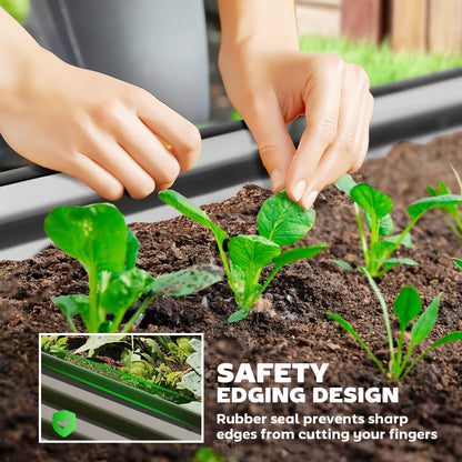 7' x 3' x 1' Large Outdoor Planter Box, Galvanized Raised Garden Bed with Metal Plant Stake, Dark Grey