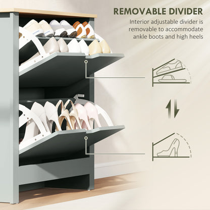 Shoe Storage Cabinet with 2 Flip Drawers and Adjustable Shelves for 8–12 Pairs of Shoes, Light Grey