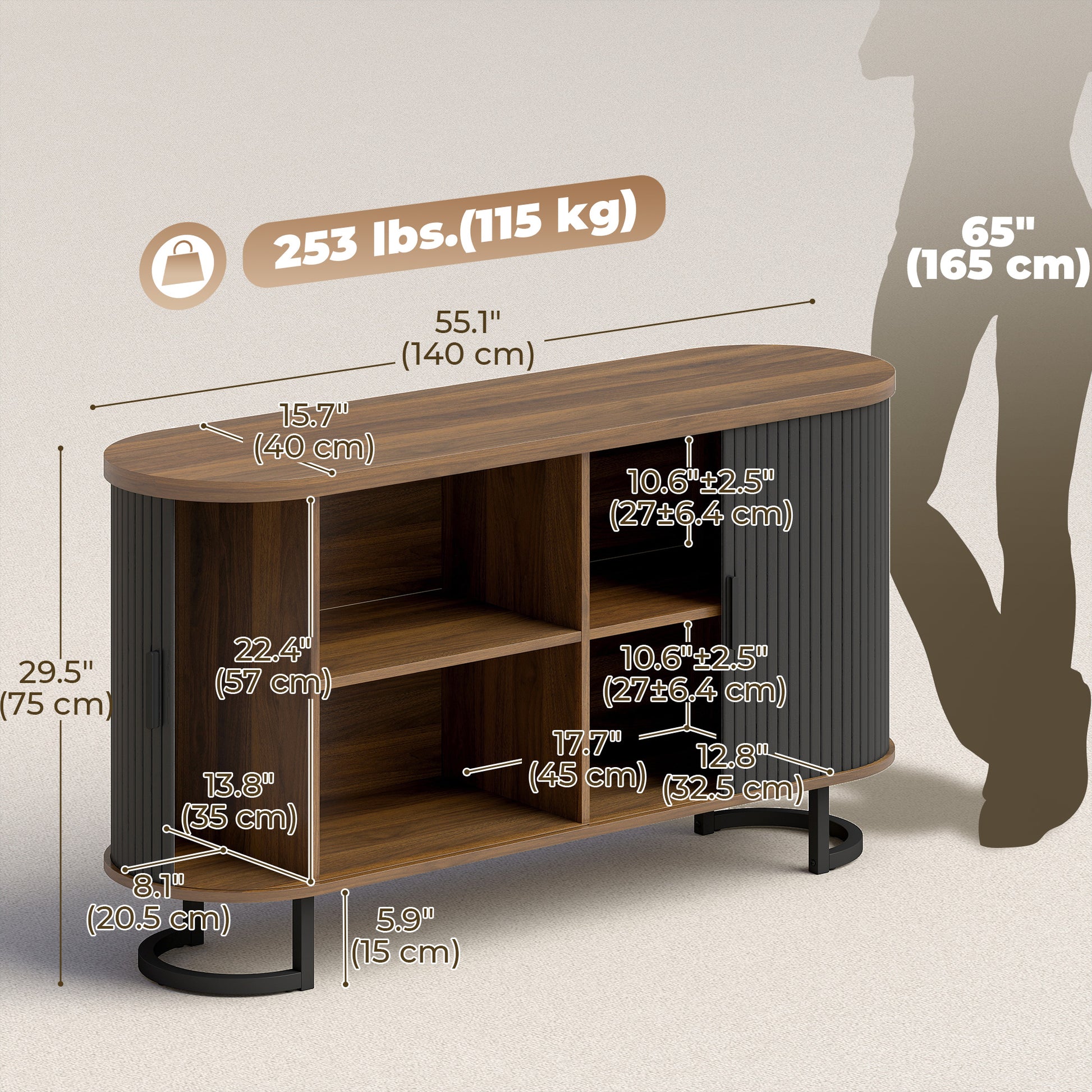 Fluted Sideboard Buffet Cabinet, 55" Modern Coffee Bar Cabinet with Sliding Doors and Adjustable Shelves, Black