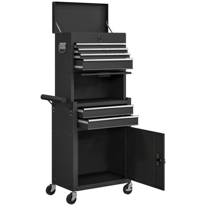 Large Tool Cabinet, 3-in-1 Rolling Tool Chest, Detachable Tool Storage Organizer with 6 Drawers and Pegboard, Black