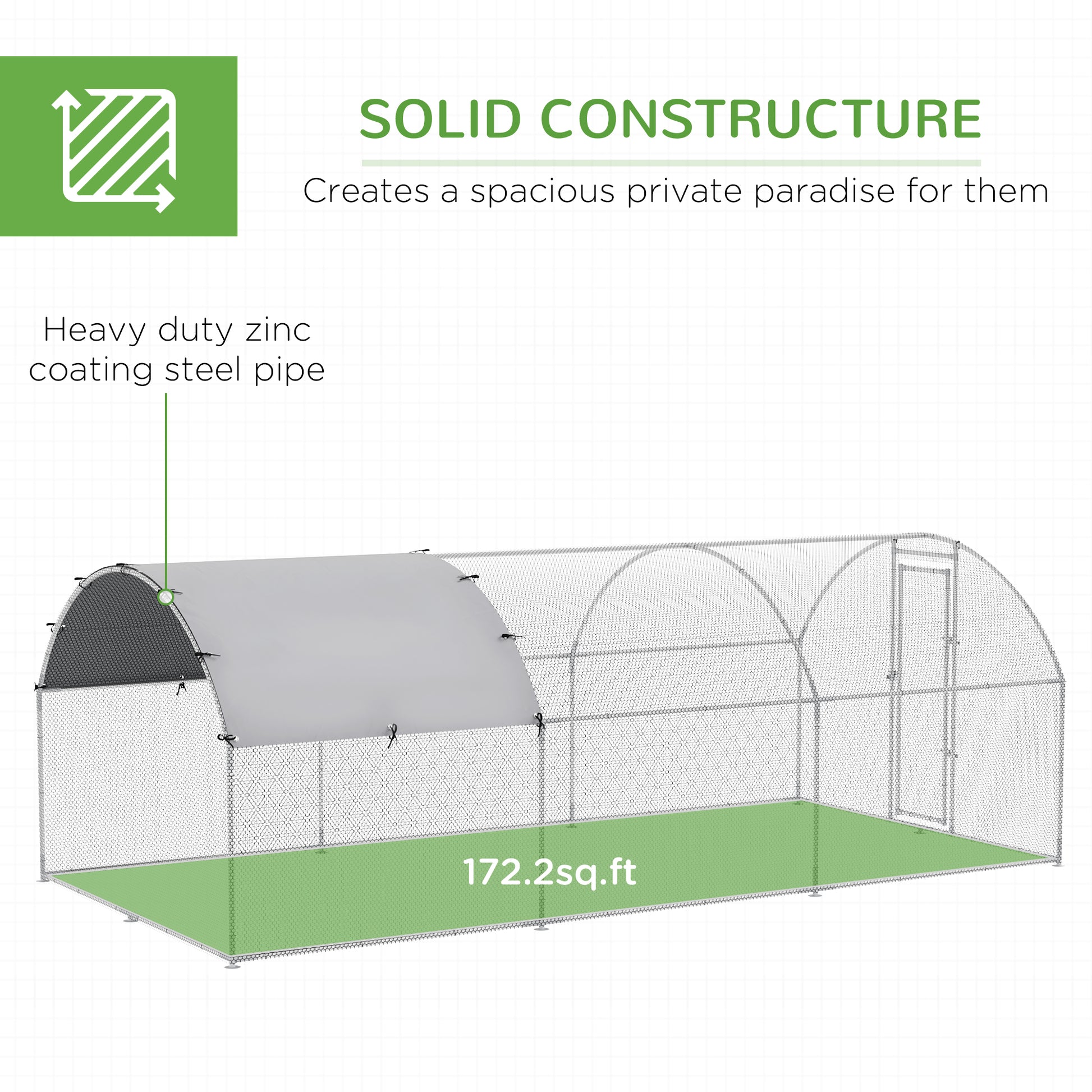 Galvanized Large Metal Chicken Coop Cage Walk-in Enclosure Poultry Hen Run House Playpen Rabbit Hutch with Cover for Out