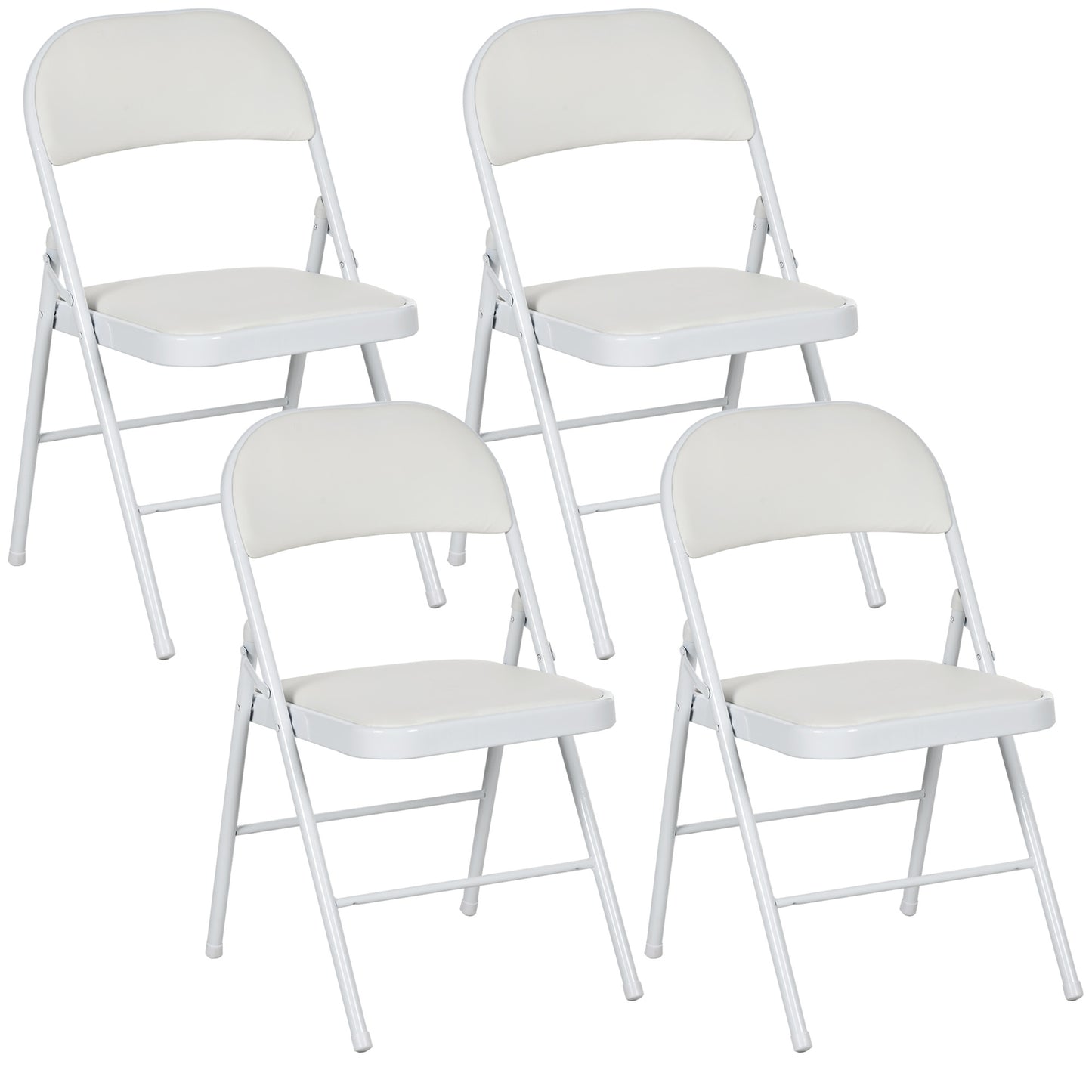 Set of 4 Metal Foldable Chairs, PU Leather Padded Folding Chairs with Cushion Seat and Open Back for Indoor, White