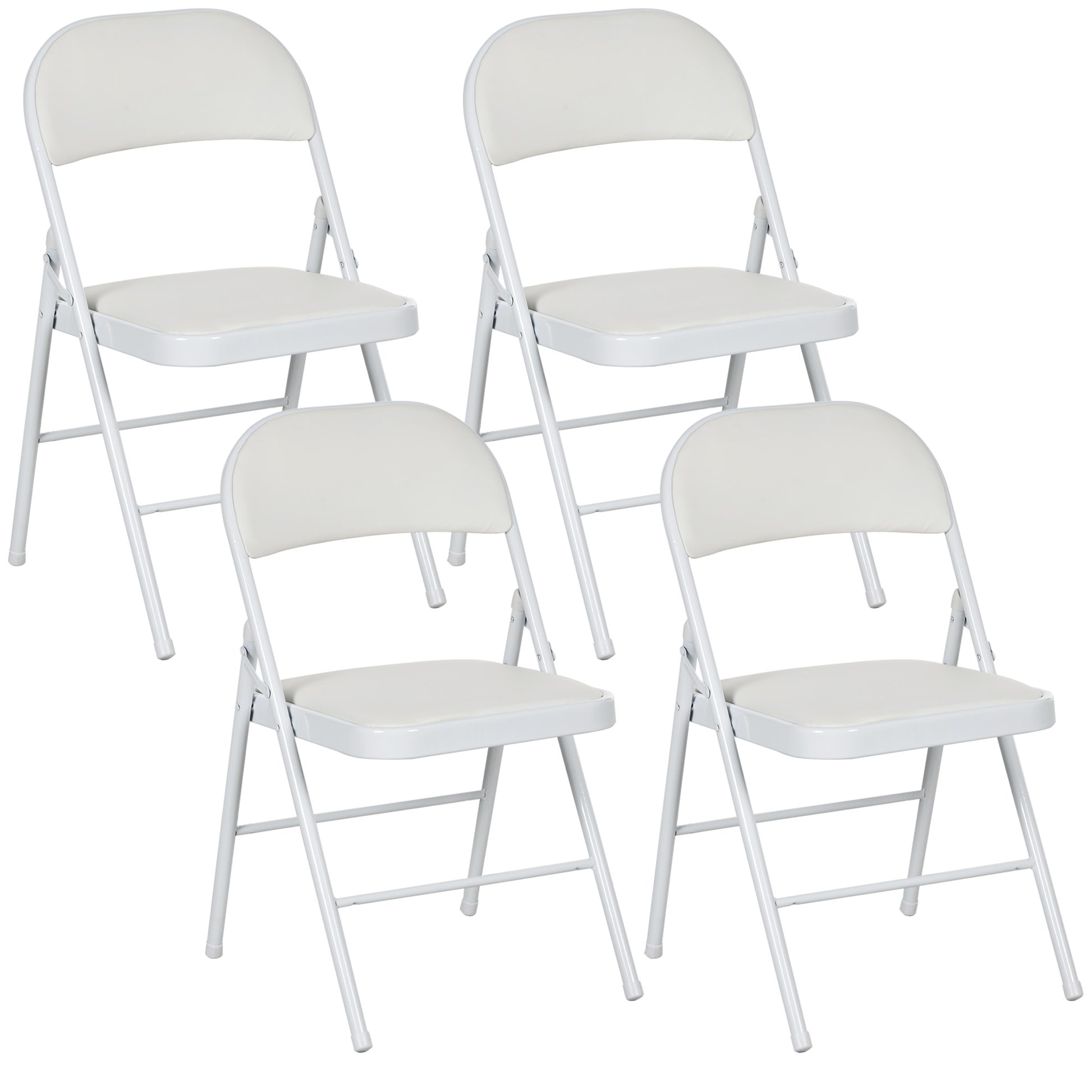 Set of 4 Metal Foldable Chairs, PU Leather Padded Folding Chairs with Cushion Seat and Open Back for Indoor, White