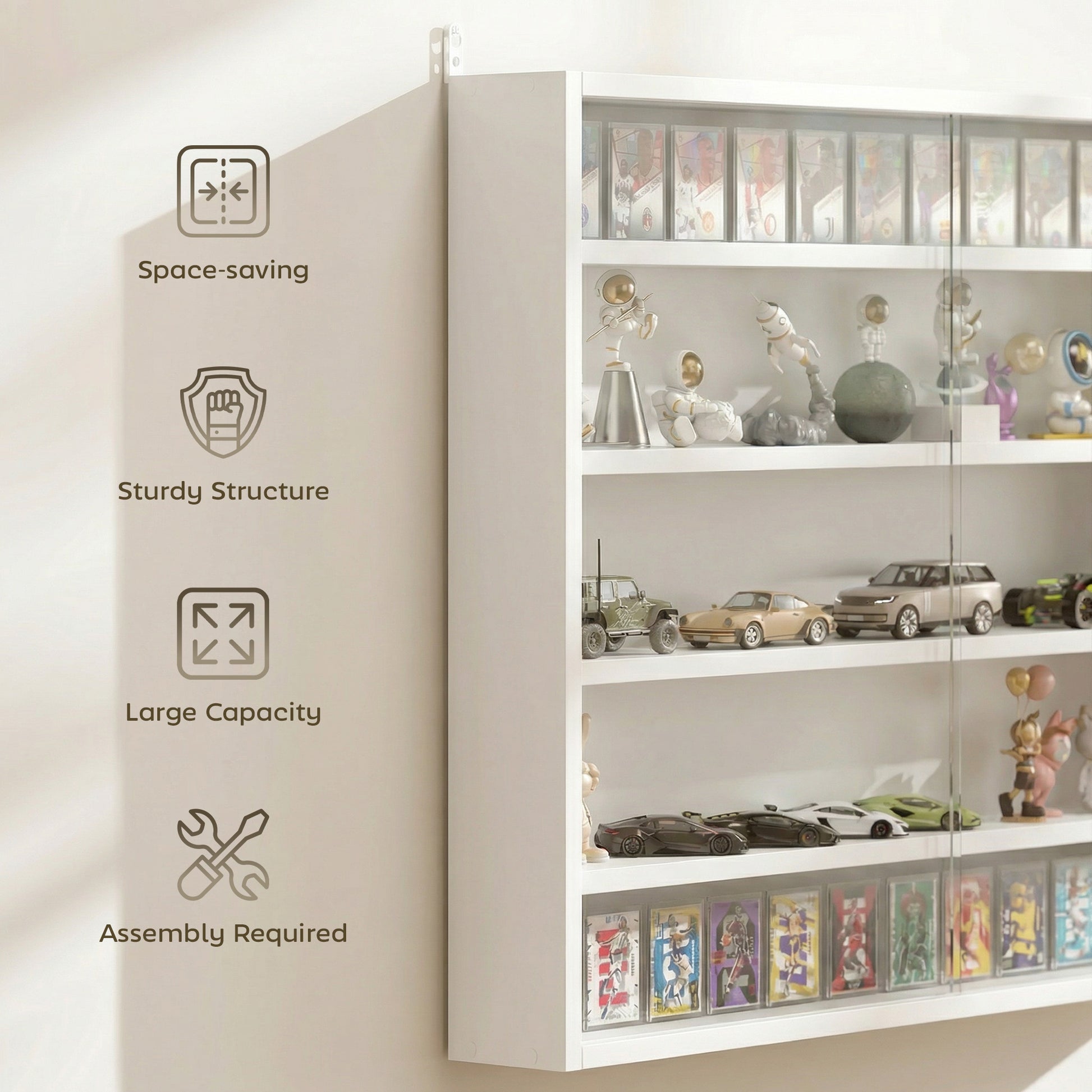5-storey Display Cabinet, Shot Glass Display Case, Glass Curio Cabinet with 2 Glass Doors and 4 Adjustable Shelves, Whit