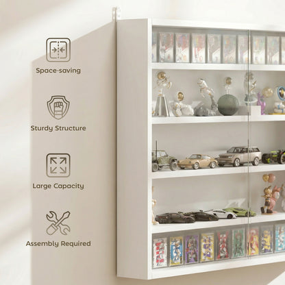 5-storey Display Cabinet, Shot Glass Display Case, Glass Curio Cabinet with 2 Glass Doors and 4 Adjustable Shelves, Whit