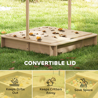 Kids Wooden Sandbox Outdoor Backyard Playset Children Play Station w/ Adjustable Canopy & Convertible Bench Sand for 3-7