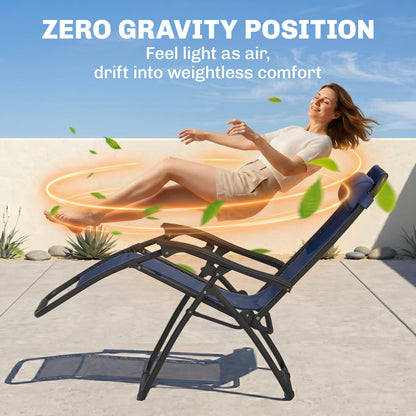 Zero Gravity Chair Set of 2 Patio Chair with Side Table Cupholders and Pillows for Pool, Backyard, Lawn, Blue
