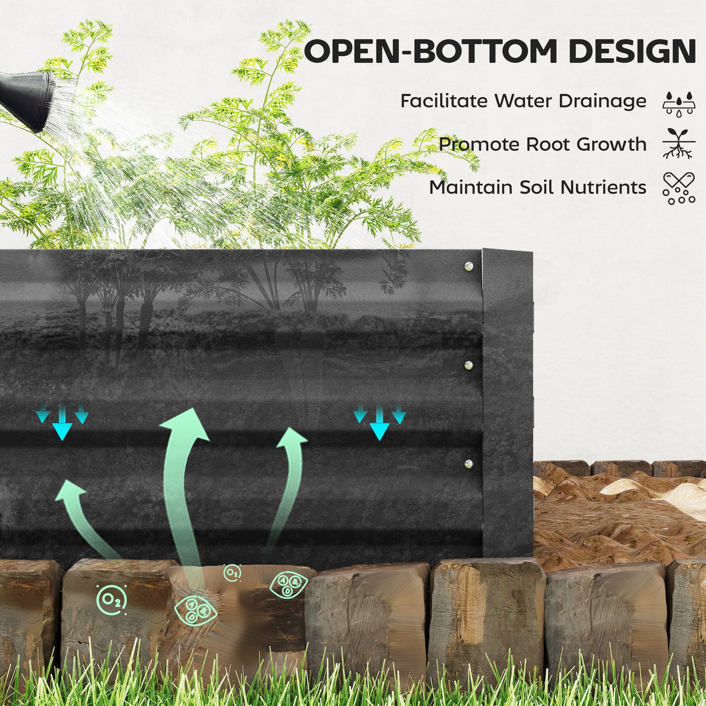95" x 36" x 12" Galvanized Raised Garden Bed, Metal Elevated Planter Box for Growing Flowers, Herbs, Succulents, Black