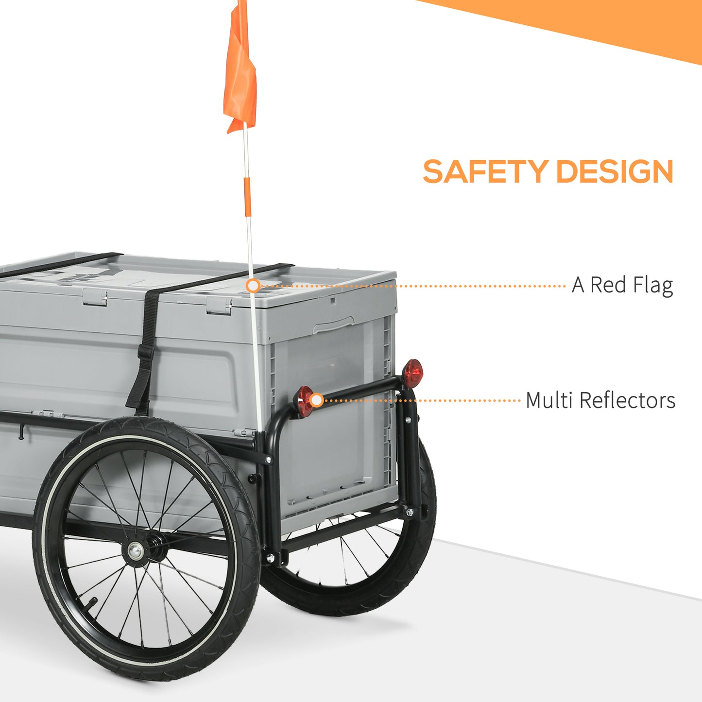 VarietyKart Steel Trailer for Bike, Bicycle Cargo Trailer with Foldable Storage Box and Safe Reflectors, Max Load 88LBS,
