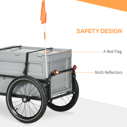 VarietyKart Steel Trailer for Bike, Bicycle Cargo Trailer with Foldable Storage Box and Safe Reflectors, Max Load 88LBS,