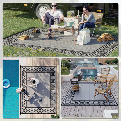 Portable Outdoor Rug with Carrying Bag, 9' x 12' Reversible Mat, Waterproof Plastic Straw RV Rug for Backyard, Deck, Pic