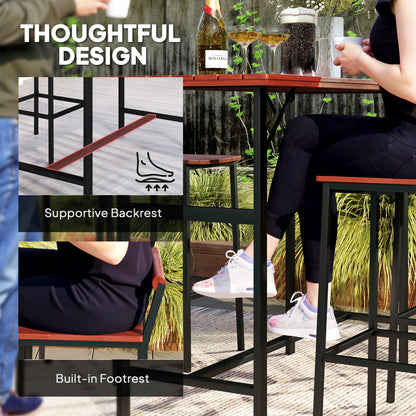 5 Piece Patio Bar Set with 47" Bar Height Table and 4 Bar Stools, for Backyard, Balcony, Porch, Pool, Lawn, Brown