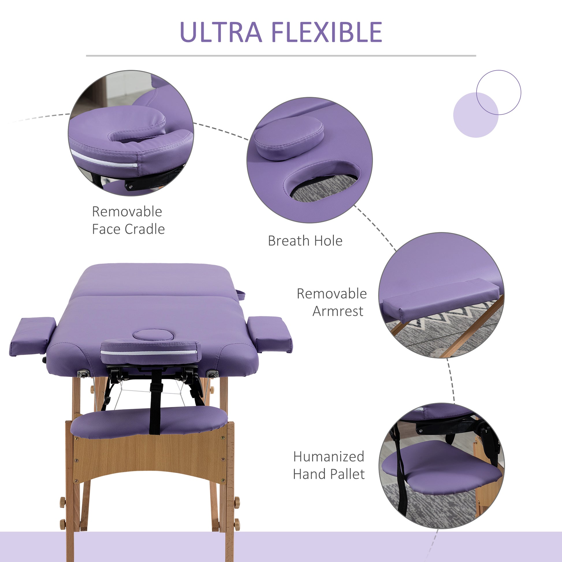 Height Adjustable Professional Salon Spa Facial Couch Bed, Portable Folding Massage Table, Purple
