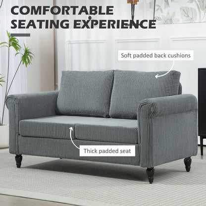 Vintage Loveseat, Upholstered Love Seat Furniture, Fabric 2 Seater Sofa with Rolled Arms, Rubber Wood Legs, Grey
