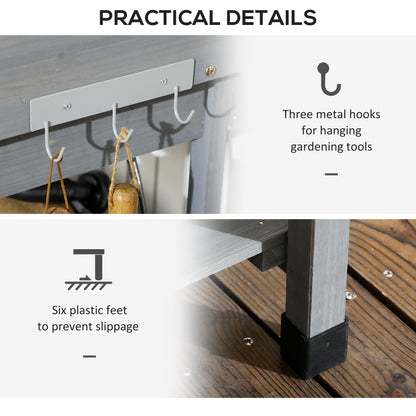 Potting Bench Table Garden Work Bench Workstation with Drawer, Removable Sink and Hooks, 45.3" x 17.7" x 48.4", Grey