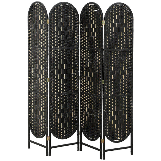 Bohemian Privacy Screen, Folding Room Divider with 4 Panels and Arched Top for Bedroom Living Room Office, Black