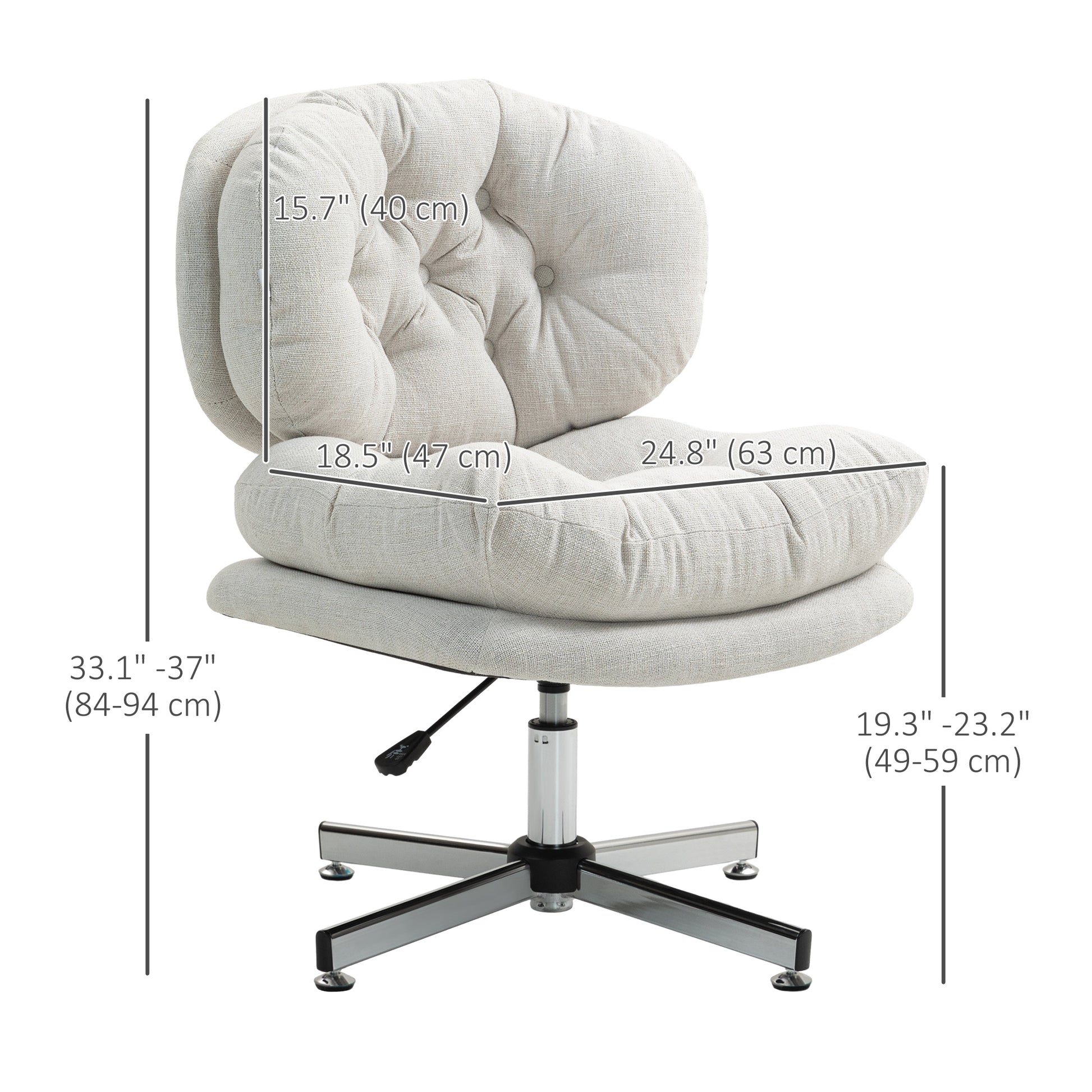 Computer Desk Chair, Armless Office Chair with Wide Padded Seat and Adjustable Height, Cream White