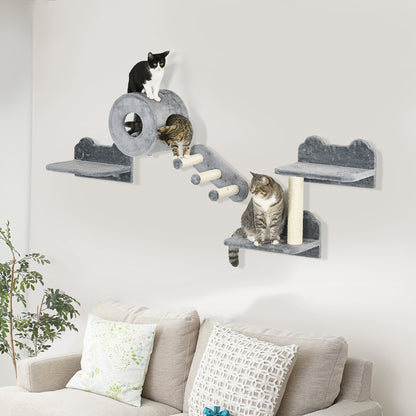 4 PCs 9.3" H Cat Wall Shelves, Pet Wall-mounted Climbing Shelf Set, Kitten Activity Centre with Condo, Cushion, Scratchi