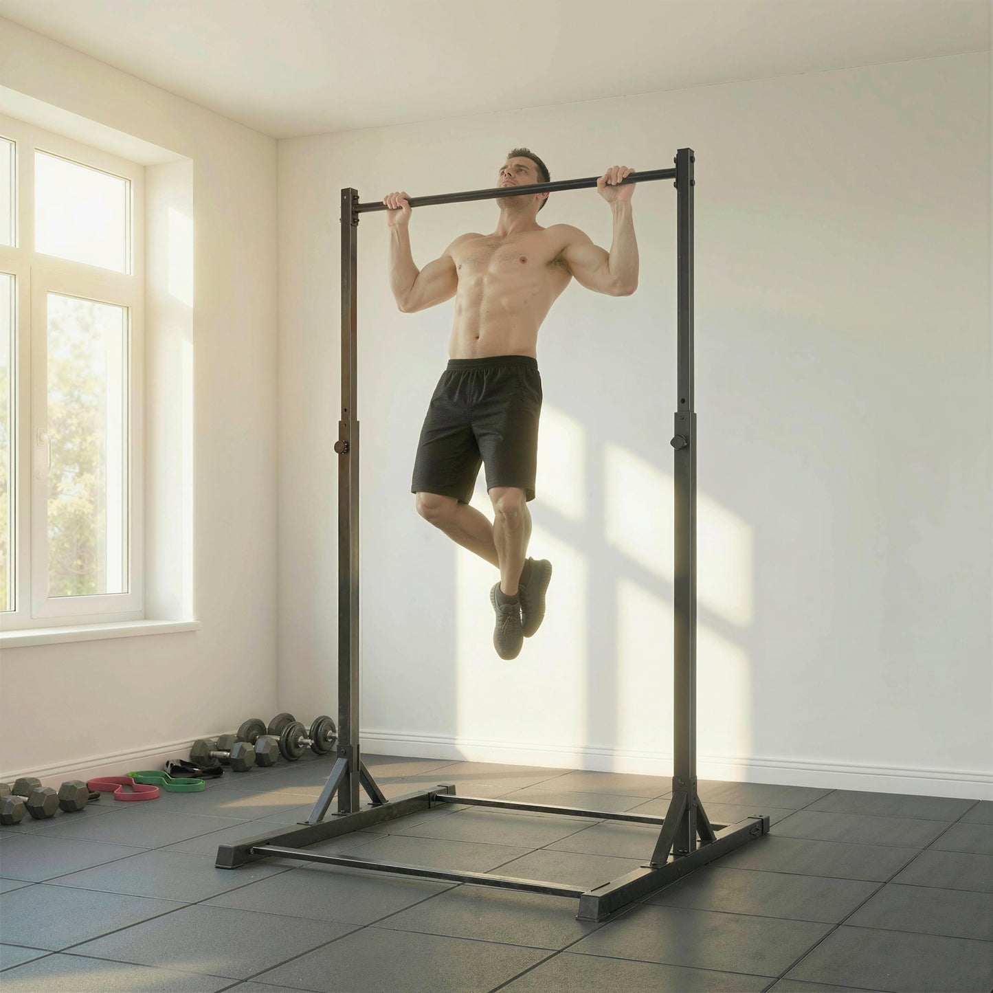 Soozier Portable Pull Up Station, Height Adjustable Pull Up Bar with 8 Levels for Home Gym Strength Training, 440LBS Cap