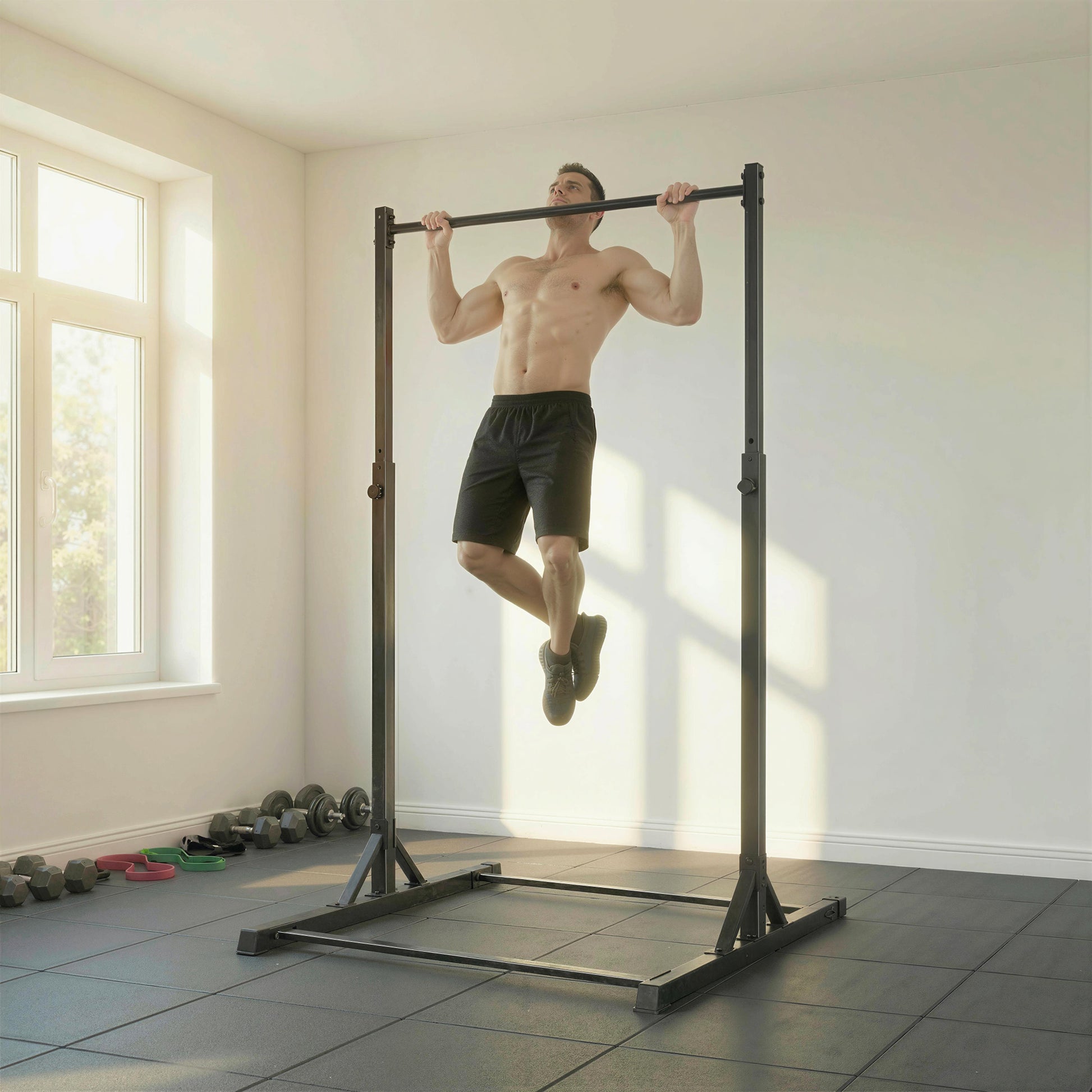 Soozier Portable Pull Up Station, Height Adjustable Pull Up Bar with 8 Levels for Home Gym Strength Training, 440LBS Cap