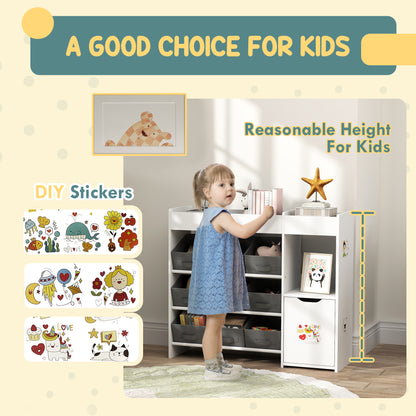 Qaba Toy Storage Organizer with 9 Non-Woven Fabric Boxes, Storage Cabinet & Shelves, for Kids Room, Nursery, Playroom Wh