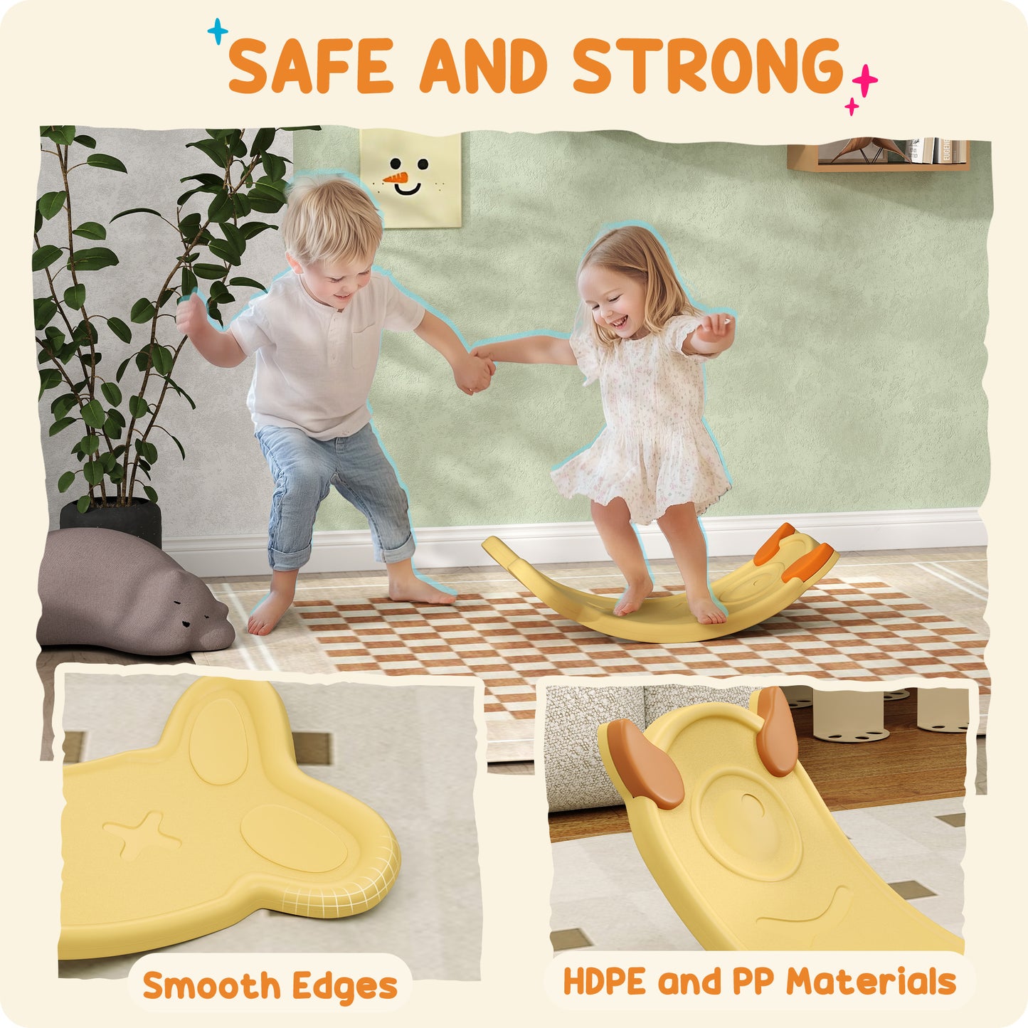 Qaba 24.4" Kids Balance Board, Wobble Board Toddler Curved Rocker, Preschool Balance & Sensory Play Toy, Ages 3-6, Yello