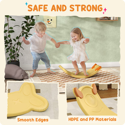 Qaba 24.4" Kids Balance Board, Wobble Board Toddler Curved Rocker, Preschool Balance & Sensory Play Toy, Ages 3-6, Yello