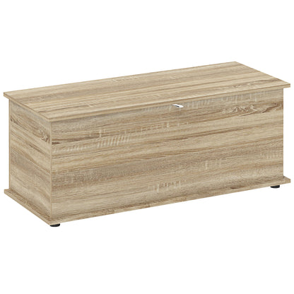 39.5" Storage Chest with 2 Safety Hinges, Storage Box Organizer with Flip-Top Lid, Entryway Storage Bench, Oak