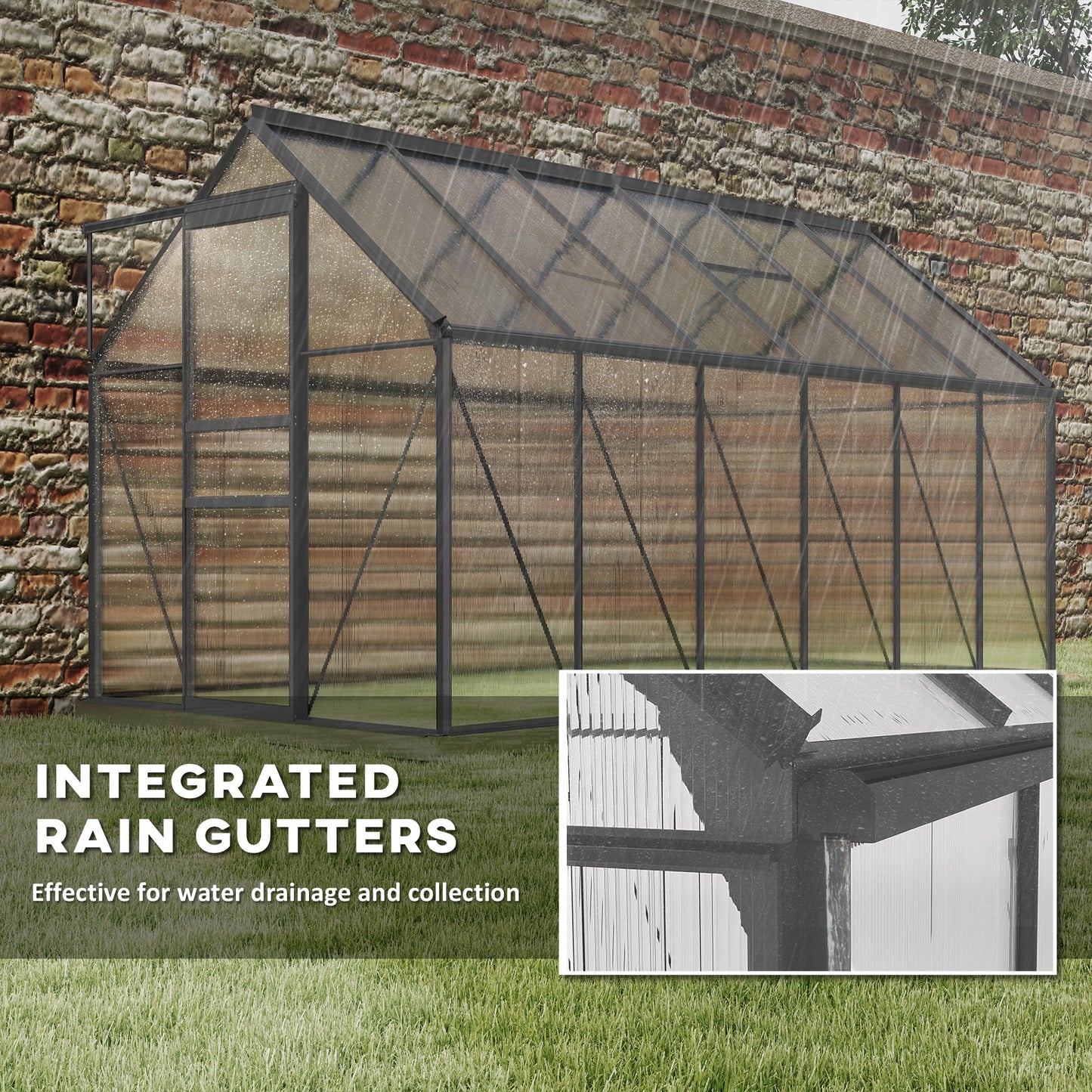 6' x 12' x 6.5' Polycarbonate Greenhouse, Walk-in Green House with Adjustable Roof Vent Galvanized Base Sliding Door Rai