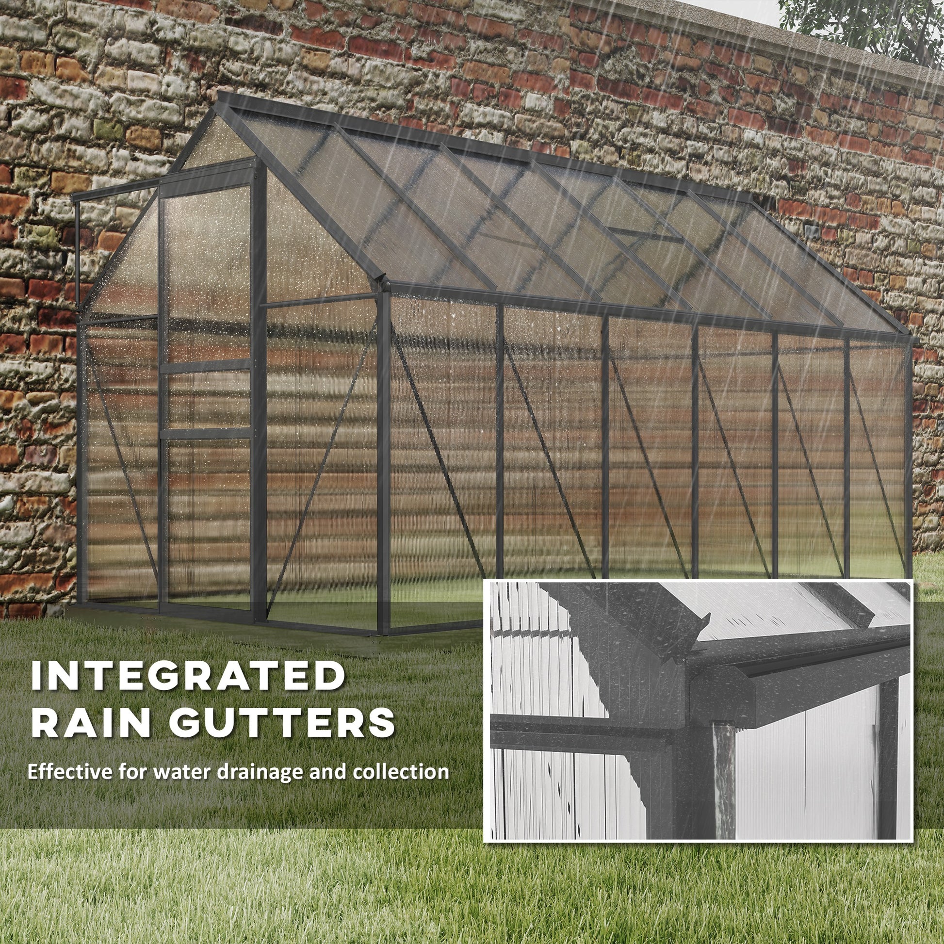 6' x 12' x 6.5' Polycarbonate Greenhouse, Walk-in Green House with Adjustable Roof Vent Galvanized Base Sliding Door Rai