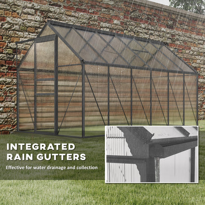 6' x 12' x 6.5' Polycarbonate Greenhouse, Walk-in Green House with Adjustable Roof Vent Galvanized Base Sliding Door Rai