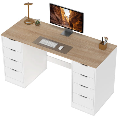 Desk with 8 Drawers, 55.1"W × 20.9"D × 29.5"H Modern Computer Desk for Office, Living Room, White