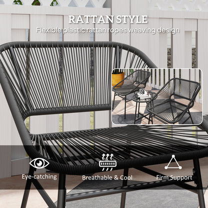 3 Piece Bistro Set, Wicker Outdoor Patio Furniture Set with Glass Top Table, Cushions for Balcony, Porch, Black