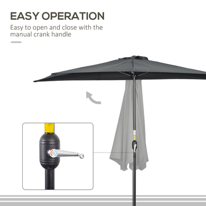 9.8ft Half Umbrella Semi Round Patio Parasol with Crank Handle, Top Vent for Garden, Balcony- NO BASE INCLUDED, Black