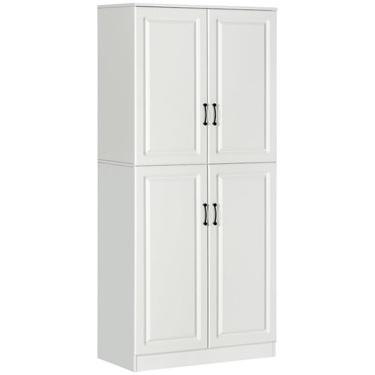 71" Freestanding Kitchen Pantry Cabinet, Storage Cabinet with 4 Hinged Doors and Adjustable Shelves, White