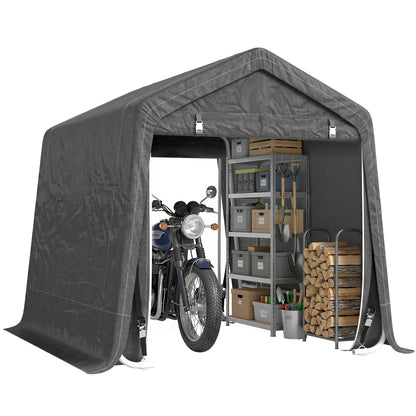 9.2' x 7.9' Garden Storage Tent, Patio Storage Shelter w/ Metal Frame and Double Zipper Doors, Dark Grey