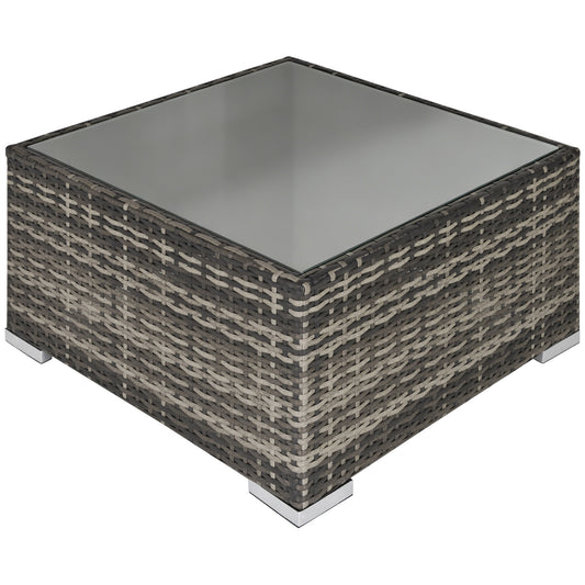 Rattan Garden Coffee Table, 25.6" Square Garden Rattan Table with Tempered Glass Top, Deep Grey