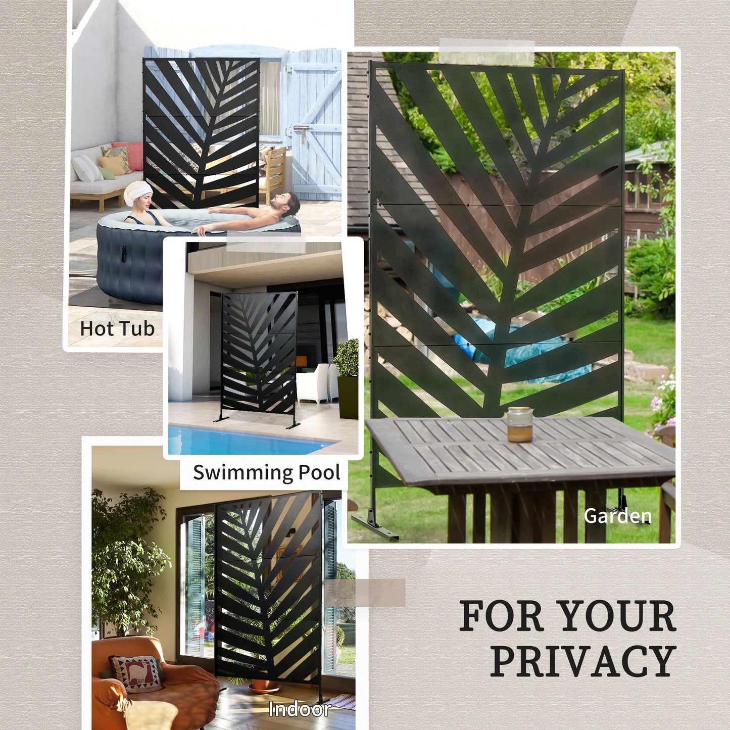 Metal Outdoor Privacy Screen, 48" x 78" H Decorative Outdoor Divider with Stand and Expansion Screws, Freestanding Priva