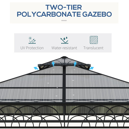 10' x 10' Outdoor Hardtop Gazebo Canopy w/ Double PC Roof, Steel Frame, Nettings, Curtains for Garden Lawn Deck, Khaki