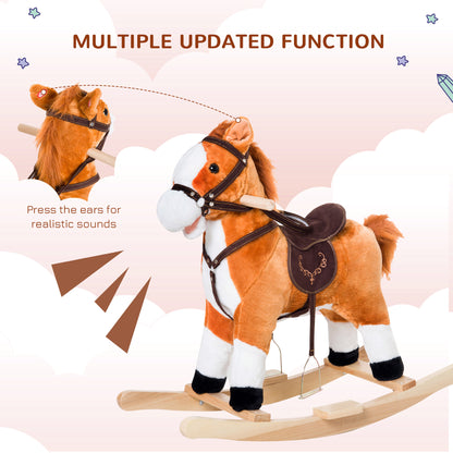 Qaba Kids Plush Rocking Horse Child Ride On Toy Rocker with Realistic Sounds Brown