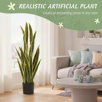 Artificial Tree, 35.4" Artificial Snake Plant with 21 Leaves in Pot for Home, Office, and Living Room, Green